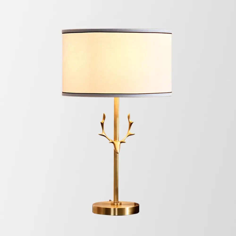 Modern Gold Fabric Barrel Table Lamp For Study Room - Nightstand Lighting / D