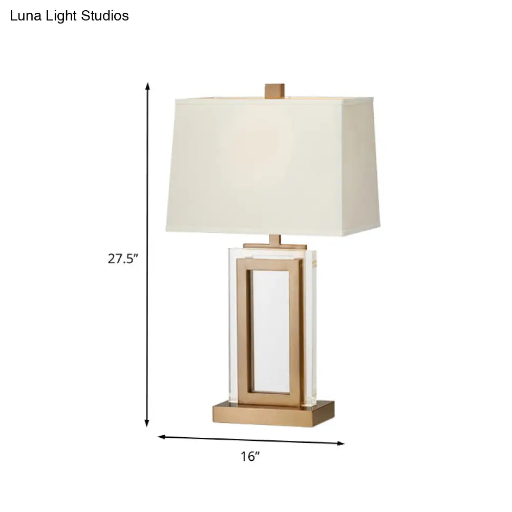 Modern Gold Fabric Desk Lamp - Small Bedside Table Light With Trapezoid Shade