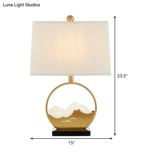 Modern Gold Fabric Night Table Lamp With Marble Base - Trapezoid Design