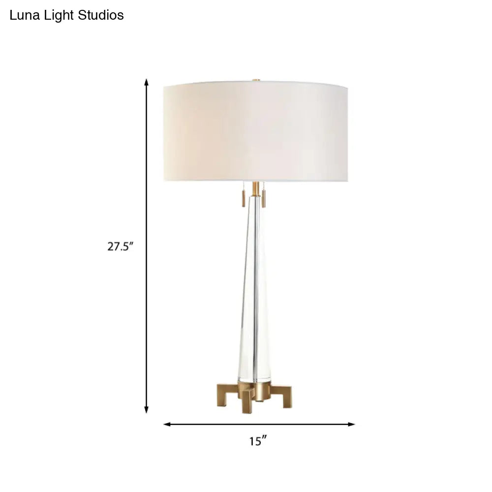 Modern Gold Fabric Nightstand Lamp With 2 Heads Cylinder Task Lighting And Pull Chain