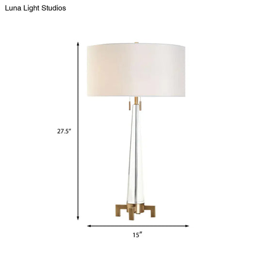 Modern Gold Fabric Nightstand Lamp With 2 Heads Cylinder Task Lighting And Pull Chain