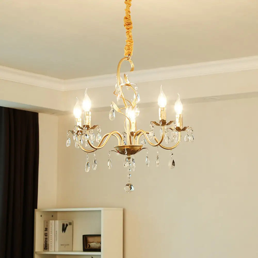 Modern Gold Finish 5/8-Light Metallic Chandelier Lamp With Crystal Deco And Curved Arm 5 /