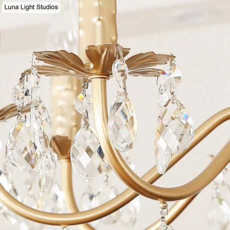 Modern Gold Finish 5/8-Light Metallic Chandelier Lamp With Crystal Deco And Curved Arm