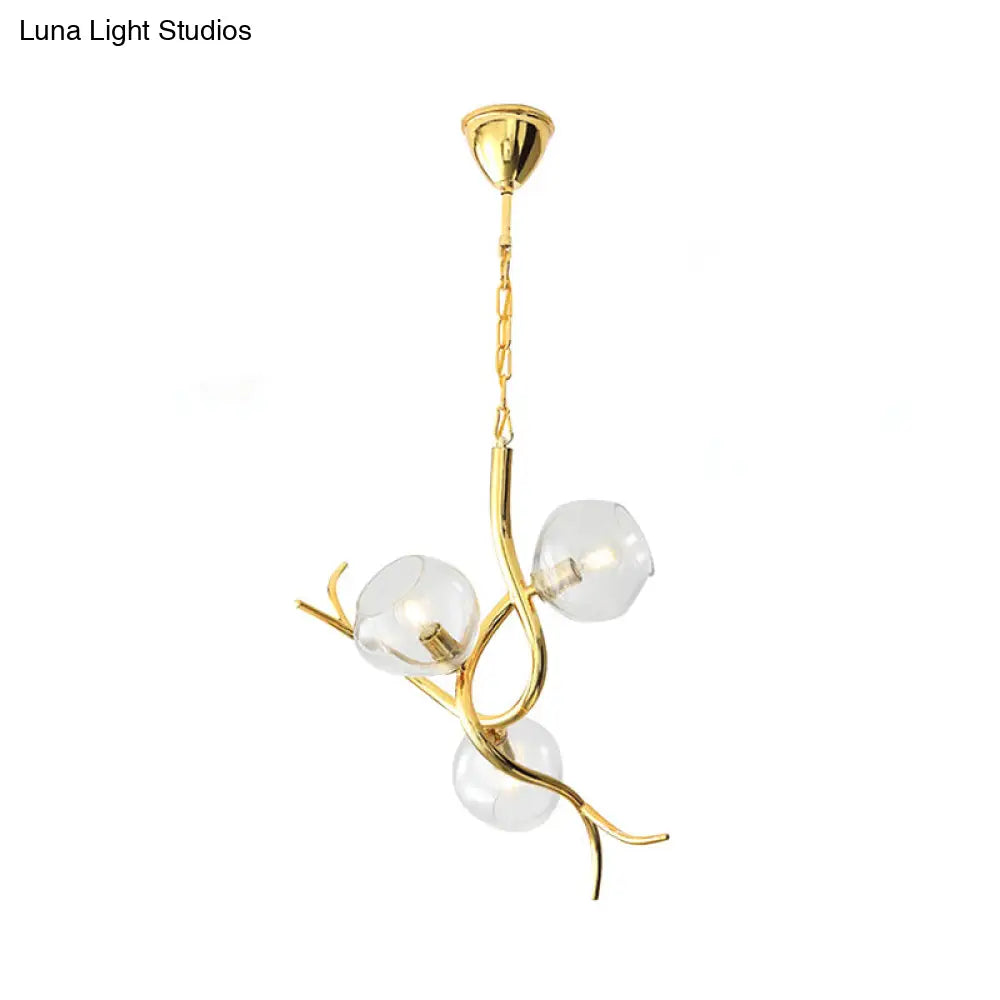 Modern Clear Glass Branch Pendant Chandelier With Gold Finish - Led Ceiling Light (3 Heads)