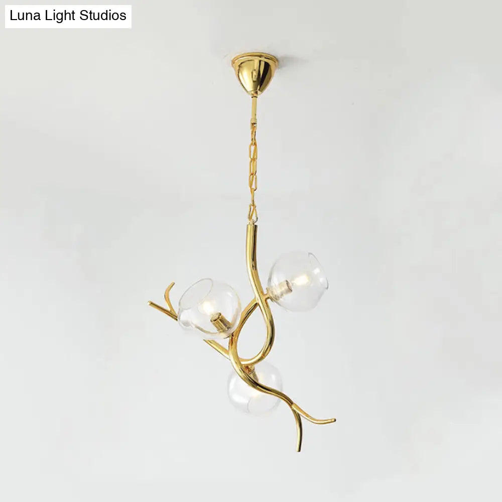 Modern Clear Glass Branch Pendant Chandelier With Gold Finish - Led Ceiling Light (3 Heads)