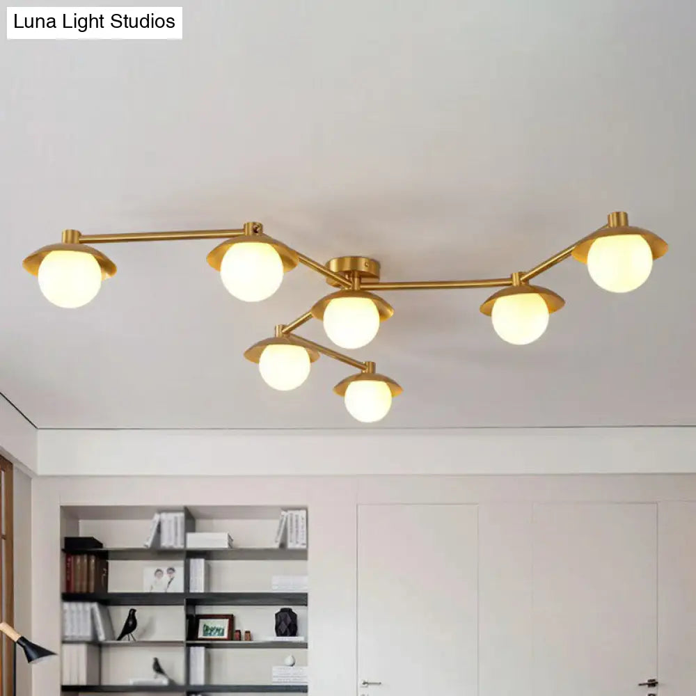 Modern Gold Finish Ceiling Light With Unique Molecule Design And White Glass Shade