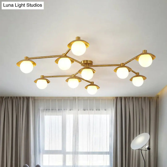 Modern Gold Finish Ceiling Light With Unique Molecule Design And White Glass Shade