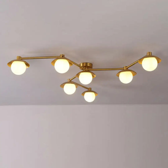 Modern Gold Finish Ceiling Light With Unique Molecule Design And White Glass Shade 7 /