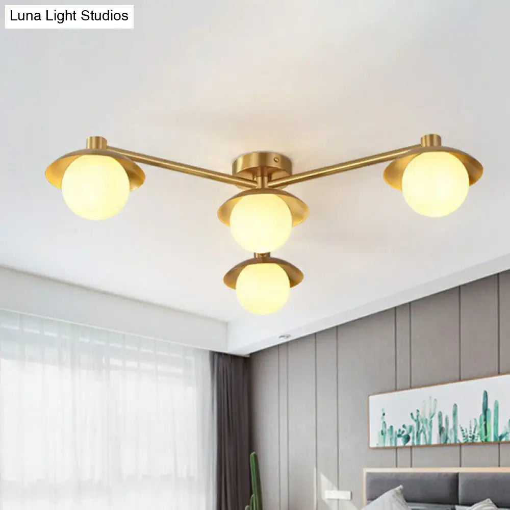 Modern Gold Finish Ceiling Light With Unique Molecule Design And White Glass Shade