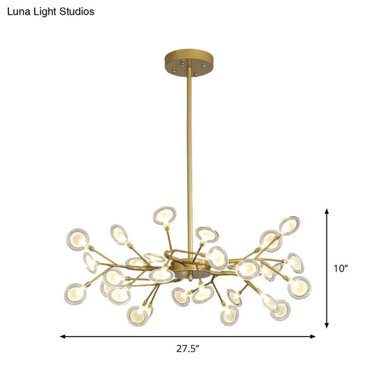 Modern Gold Finish Chandelier With Branch Arm Pendant - Multi-Light Metal Ceiling Fixture