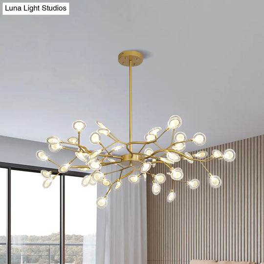 Modern Gold Finish Chandelier With Branch Arm Pendant - Multi-Light Metal Ceiling Fixture