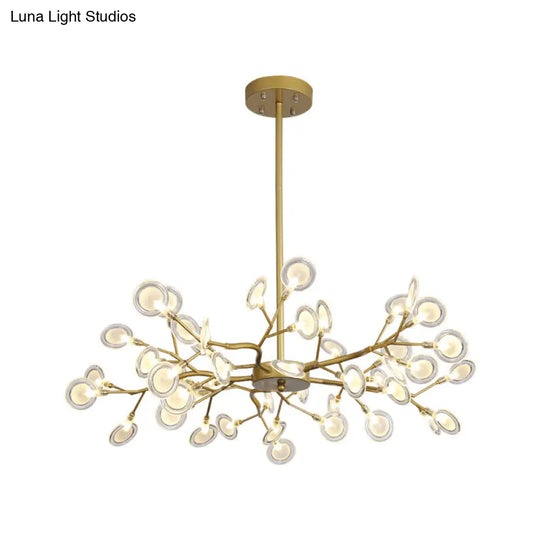 Modern Gold Finish Chandelier With Branch Arm Pendant - Multi-Light Metal Ceiling Fixture