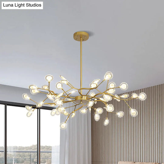 Modern Gold Chandelier With Branch Arm: Multi-Light Metal Pendant