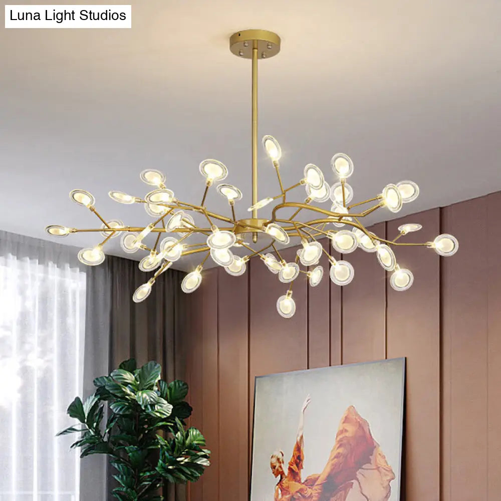 Modern Gold Chandelier With Branch Arm: Multi-Light Metal Pendant