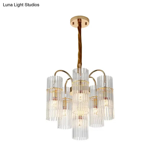 Modern Gold Chandelier With 6-Head Down Lighting Clear Glass Bar Shade - Bedroom Fixture