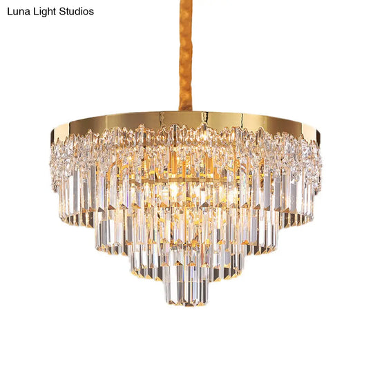 Modern Gold Finish Chandelier With Crystal Blocks 6/10 Bulbs 19’/23.5’ Width