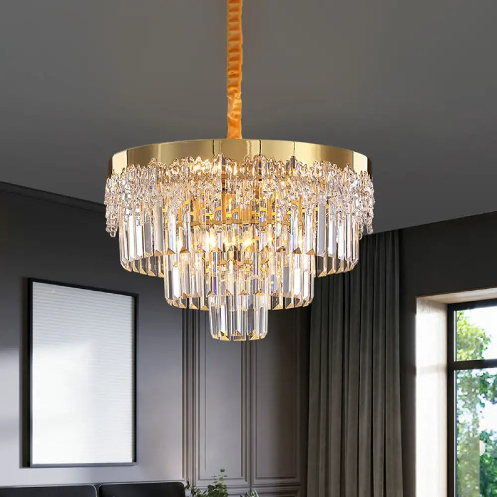 Modern Gold Finish Chandelier With Crystal Blocks 6/10 Bulbs 19’/23.5’ Width Clear / 19’