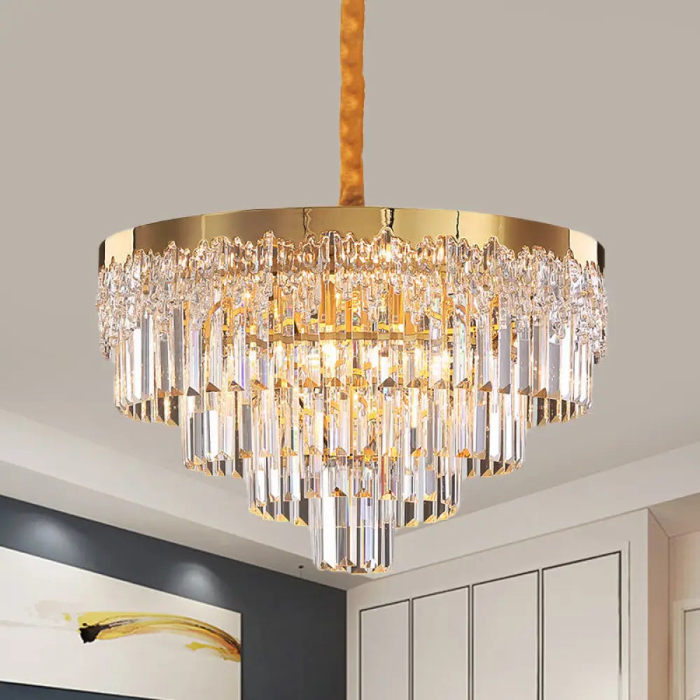 Modern Gold Finish Chandelier With Crystal Blocks 6/10 Bulbs 19’/23.5’ Width Clear / 23.5’