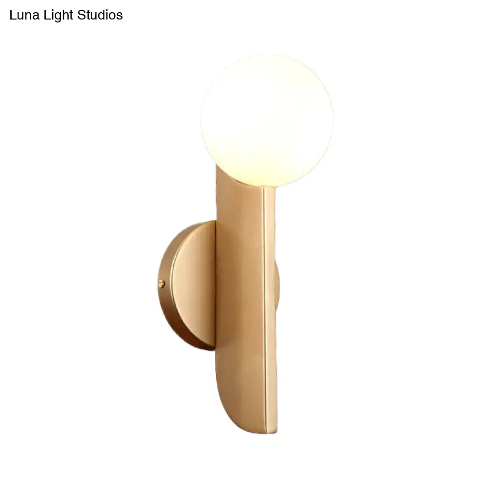 Modern Gold Finish Corner Wall Sconce With Ball Milky Glass Shade - 1 Light