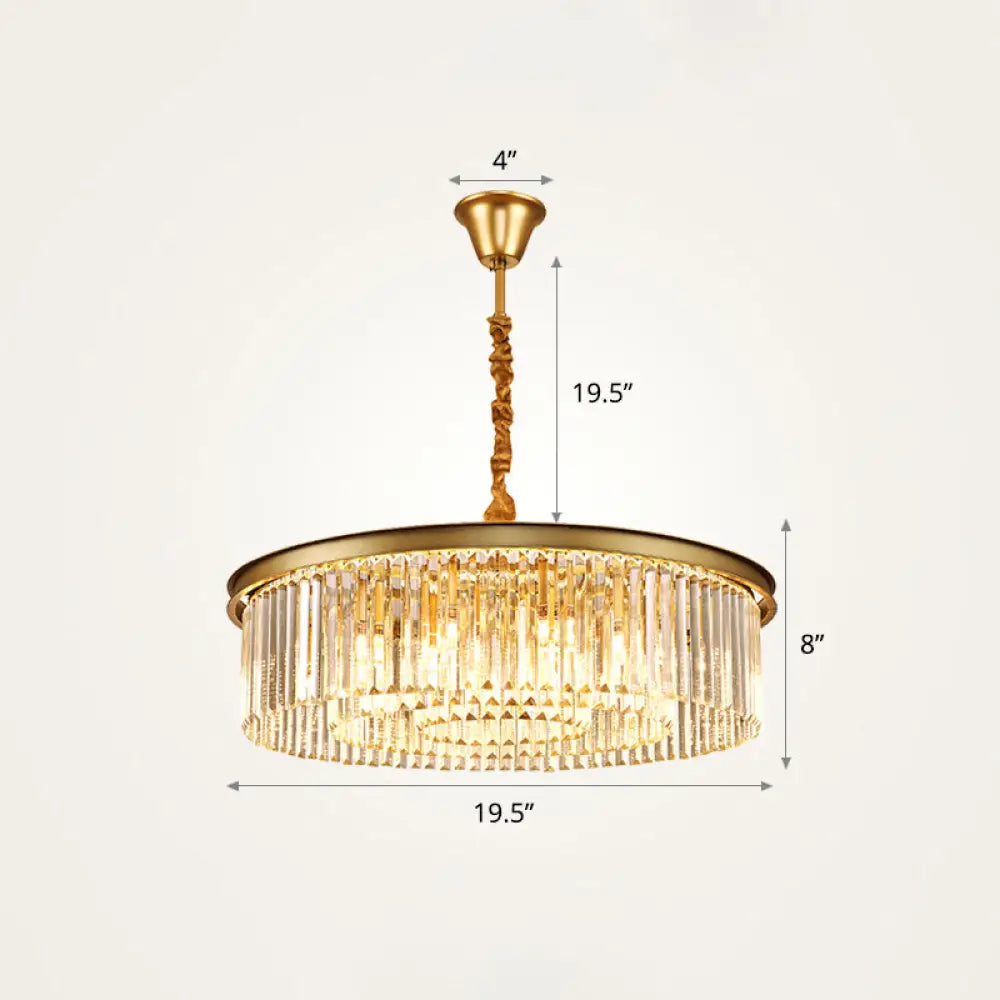 Modern Gold Finish Crystal Ceiling Chandelier For Living Room / 19.5’