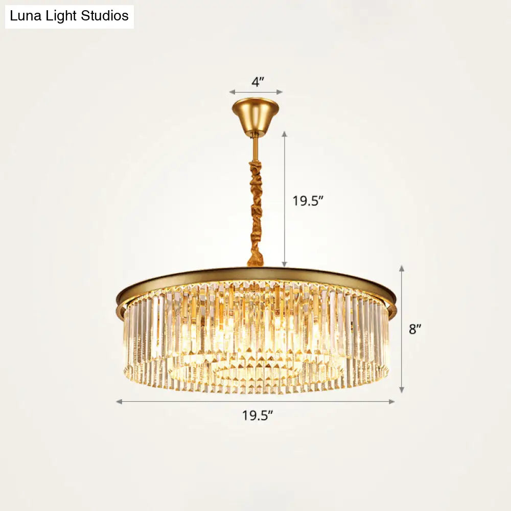 Modern Gold Finish Round Crystal Ceiling Chandelier For Living Room / 19.5