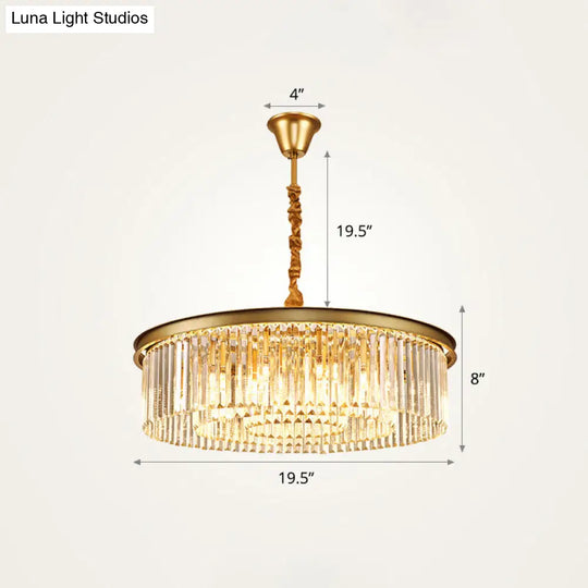 Modern Gold Finish Round Crystal Ceiling Chandelier For Living Room / 19.5