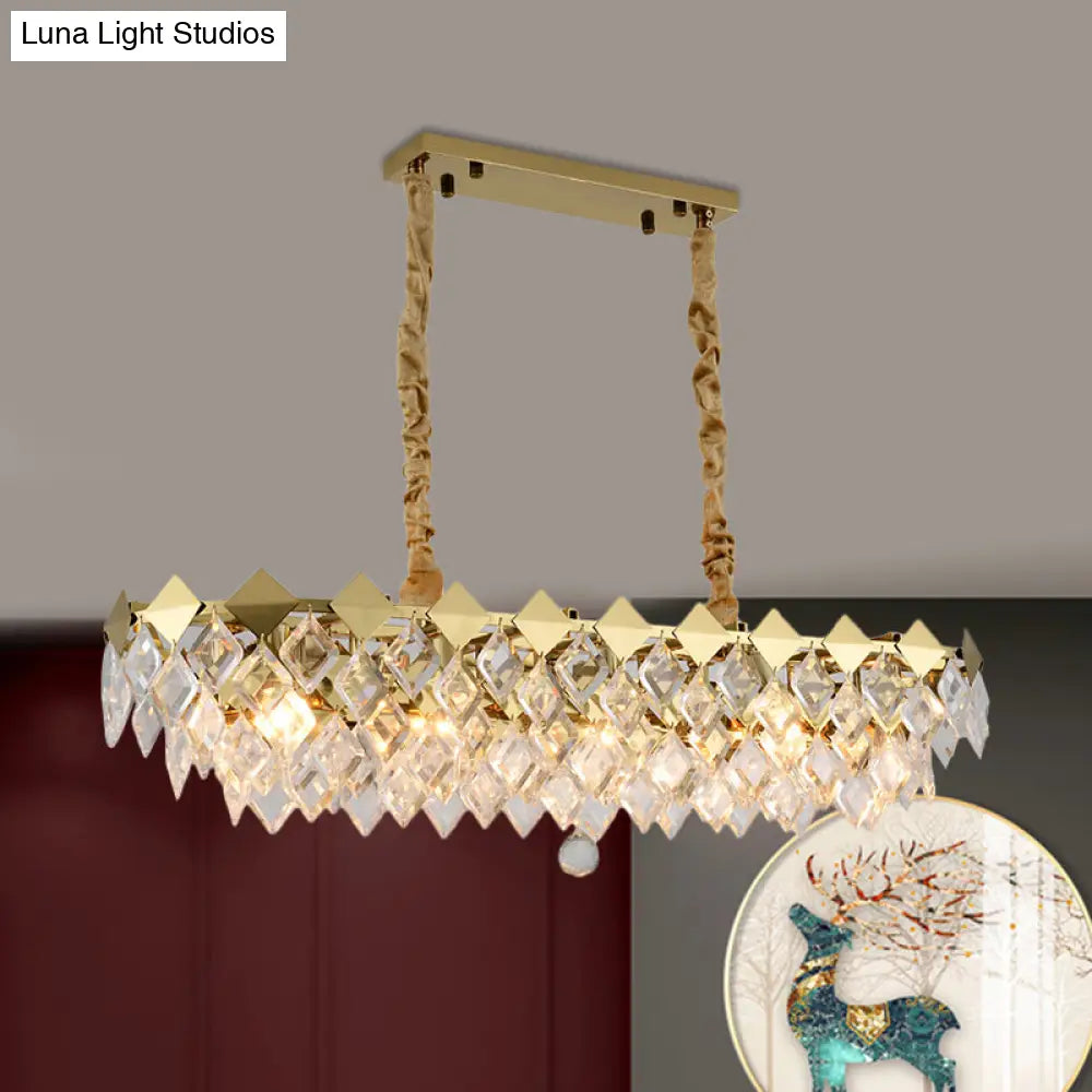 Modern Gold Finish Crystal Chandelier - 10 Bulbs Oval Island Ceiling Light Fixture