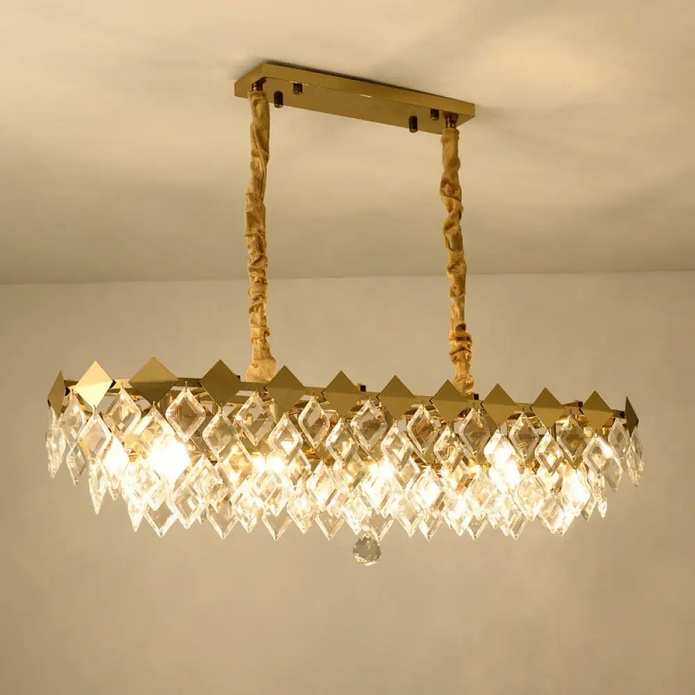 Modern Gold Finish Crystal Chandelier - 10 Bulbs Oval Island Ceiling Light Fixture