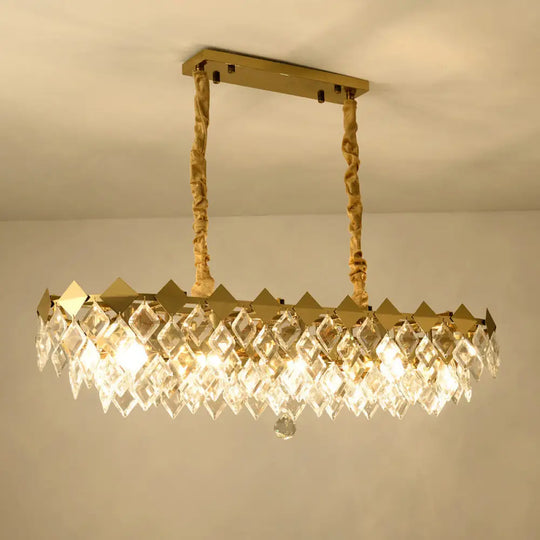 Modern Gold Finish Crystal Chandelier - 10 Bulbs Oval Island Ceiling Light Fixture