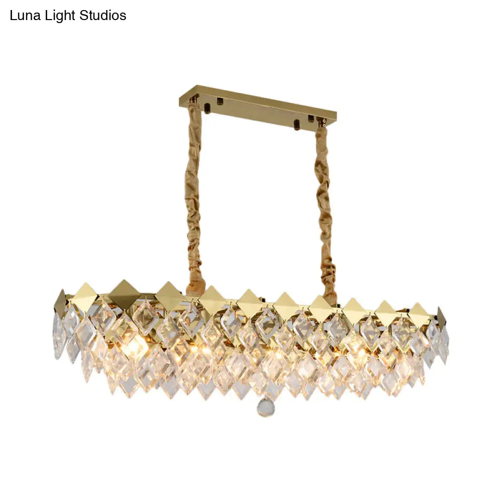 Modern Gold Finish Crystal Chandelier - 10 Bulbs Oval Island Ceiling Light Fixture