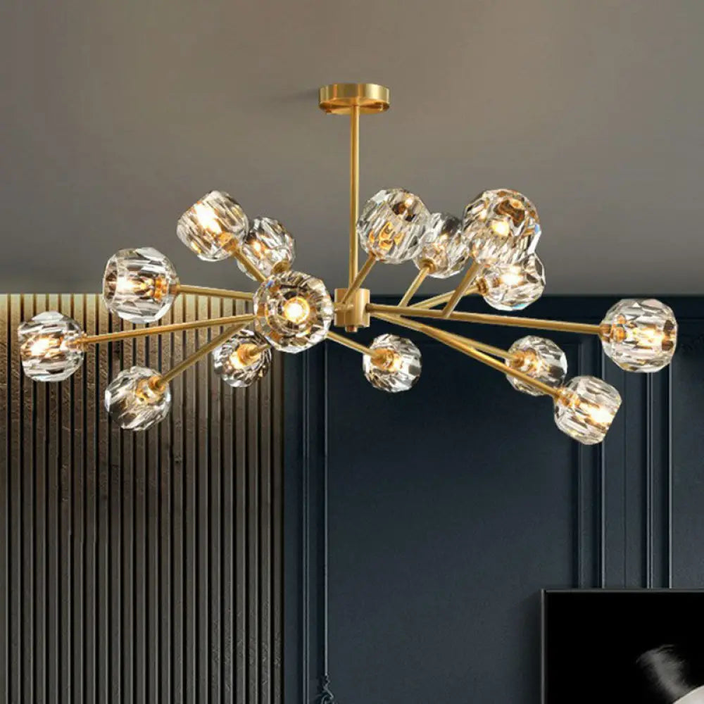 Modern Gold Finish Crystal Orb Chandelier For Living Room - Sputnik Ceiling Light 12 /