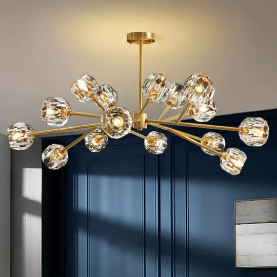 Modern Gold Finish Crystal Orb Chandelier For Living Room - Sputnik Ceiling Light 15 /