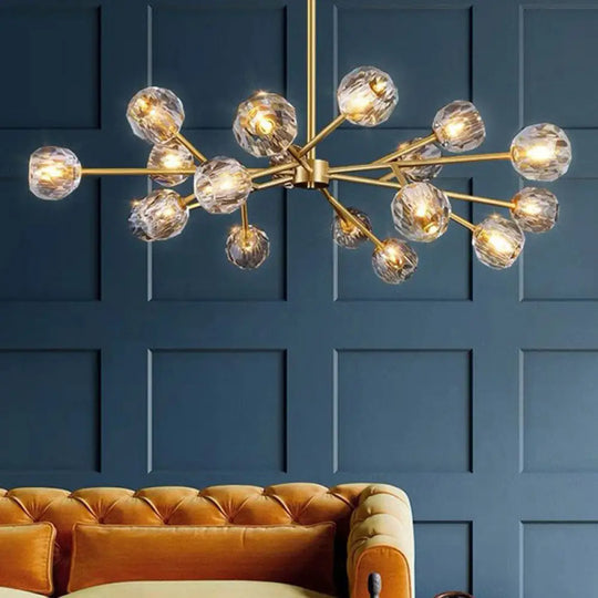 Modern Gold Finish Crystal Orb Chandelier For Living Room - Sputnik Ceiling Light 18 /