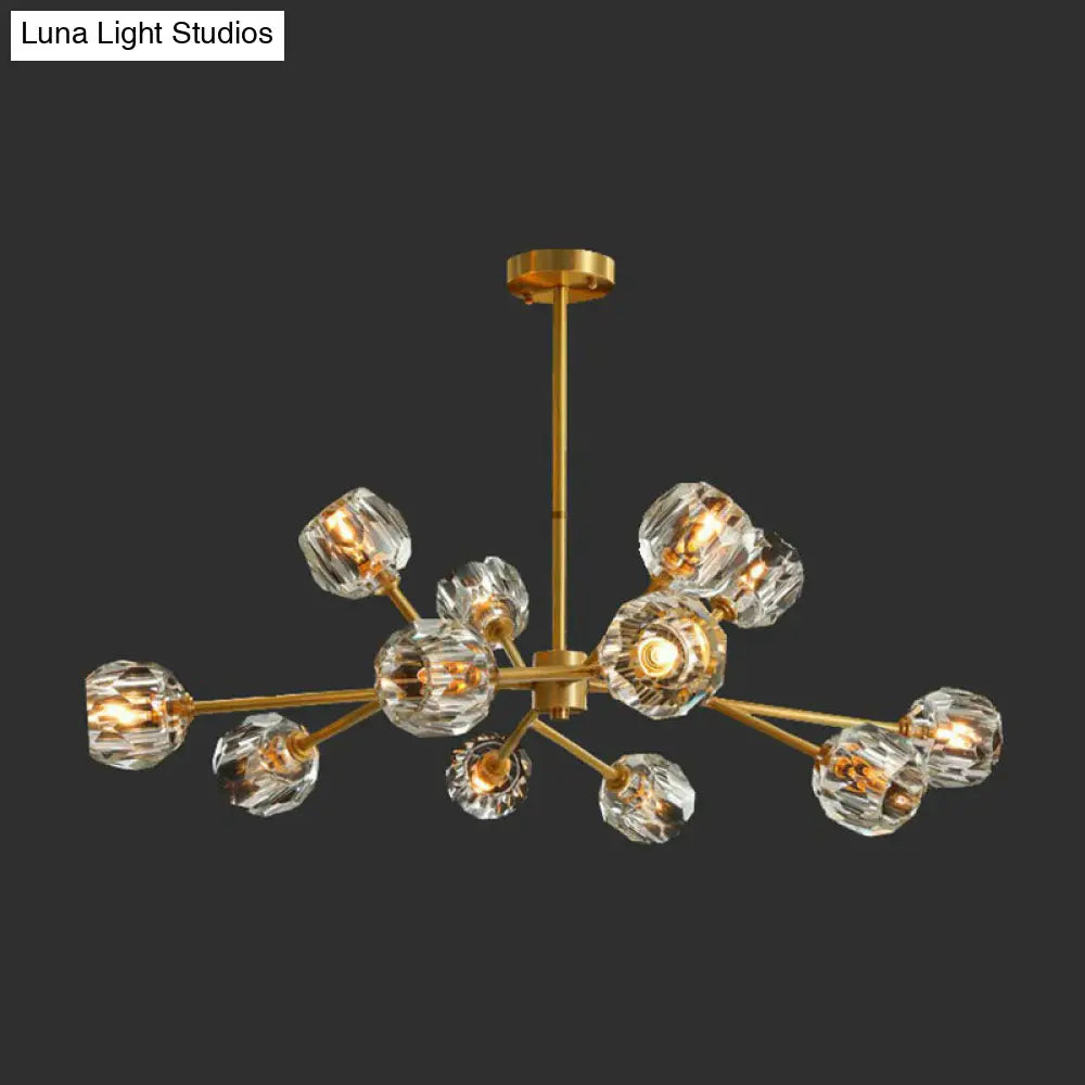 Modern Gold Finish Crystal Orb Chandelier For Living Room - Sputnik Ceiling Light