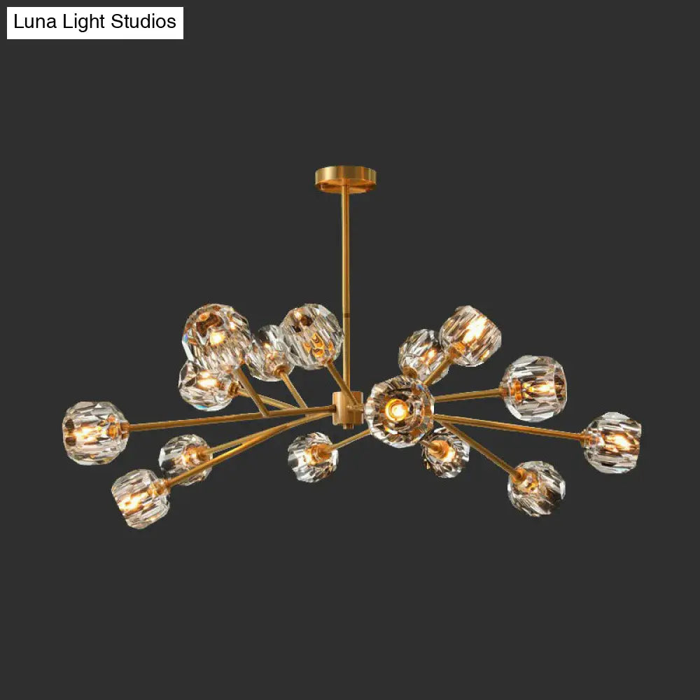 Modern Gold Finish Crystal Orb Chandelier For Living Room - Sputnik Ceiling Light