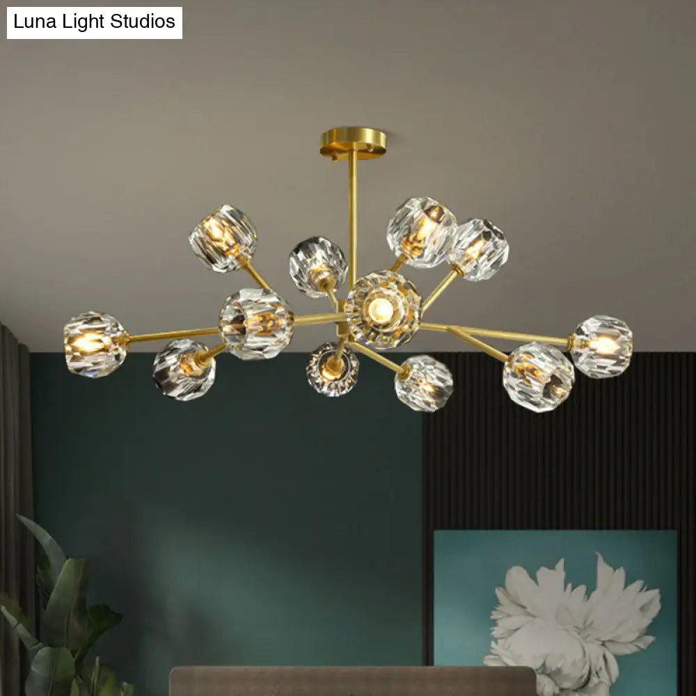 Modern Gold Finish Crystal Orb Chandelier For Living Room - Sputnik Ceiling Light