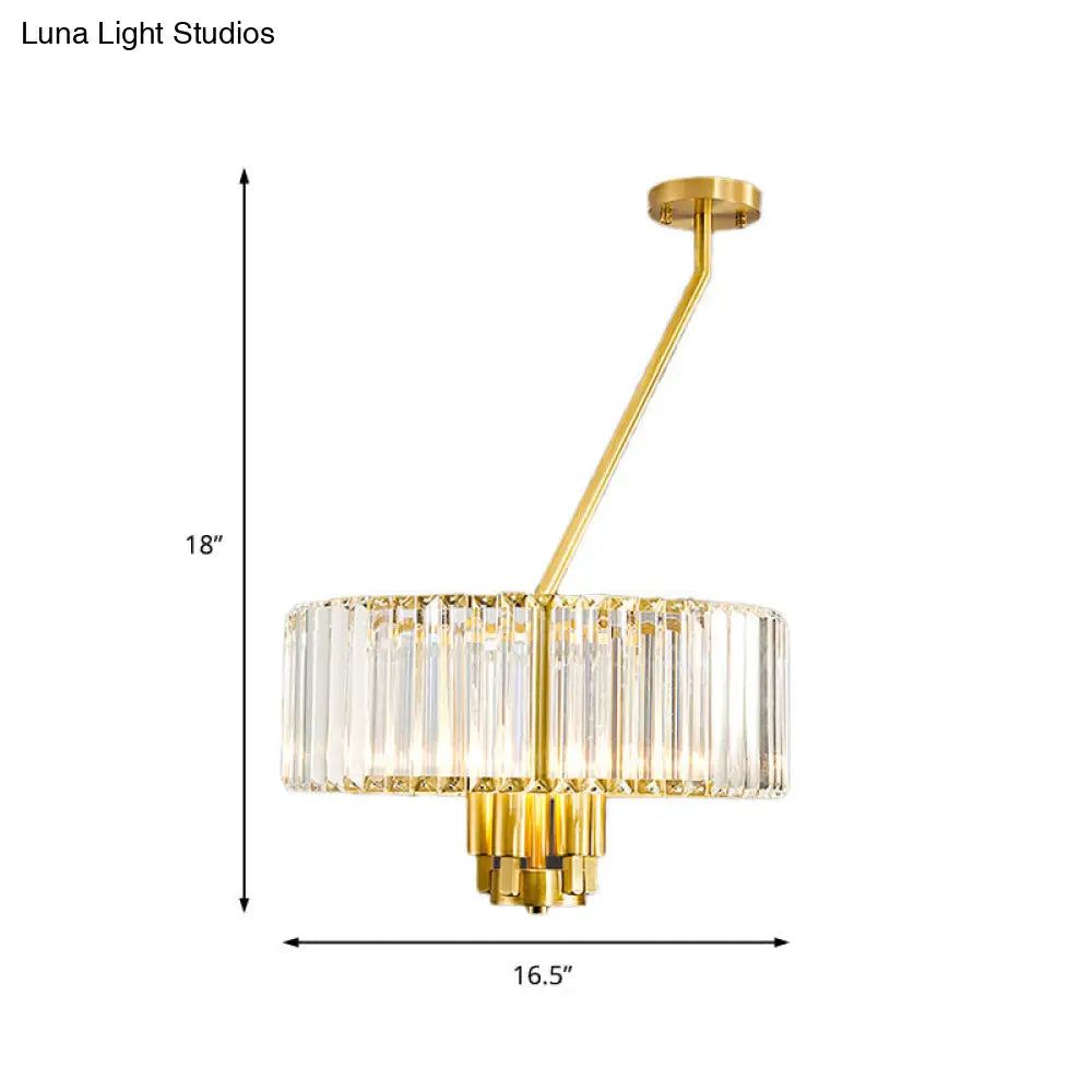 Modern Crystal Pendant Chandelier With Clear Drum Shade And Gold Finish (3/4/6 Lights)