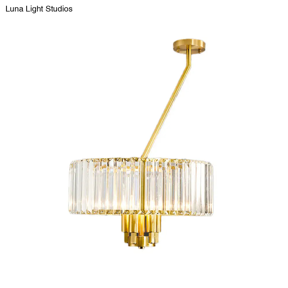 Modern Gold Finish Crystal Pendant Drum Chandelier - 3/4/6 Lights