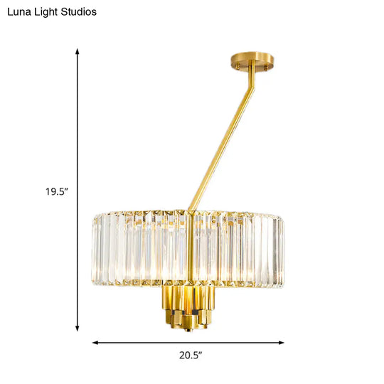 Modern Gold Finish Crystal Pendant Drum Chandelier - 3/4/6 Lights