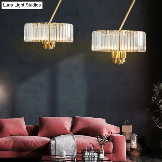 Modern Gold Finish Crystal Pendant Drum Chandelier - 3/4/6 Lights