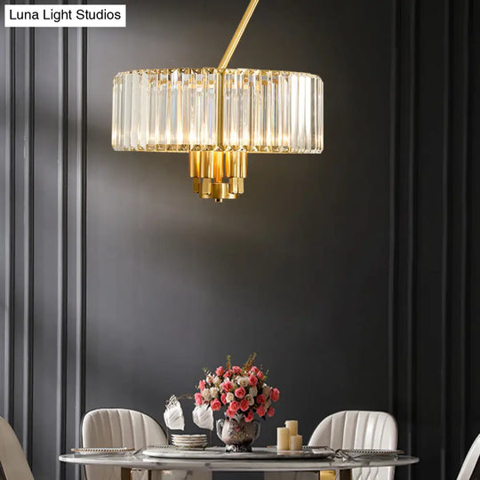 Modern Gold Finish Crystal Pendant Drum Chandelier - 3/4/6 Lights