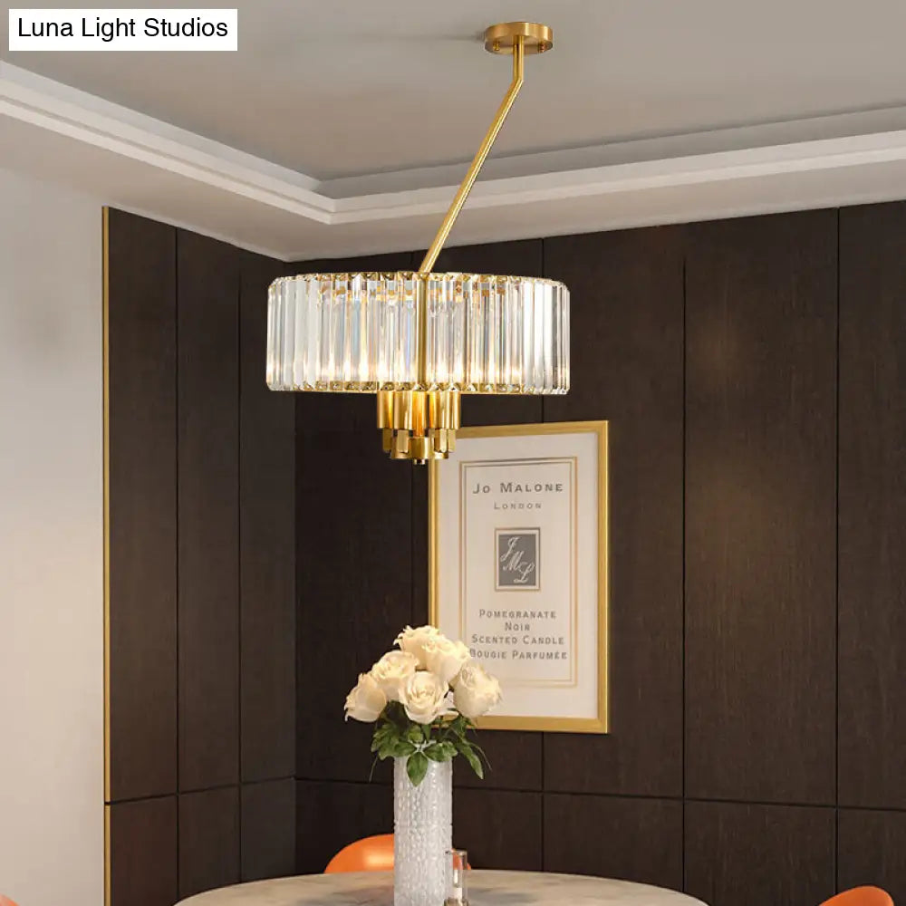 Modern Crystal Pendant Chandelier With Clear Drum Shade And Gold Finish (3/4/6 Lights) 3 /