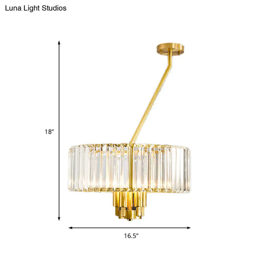 Modern Gold Finish Crystal Pendant Drum Chandelier - 3/4/6 Lights