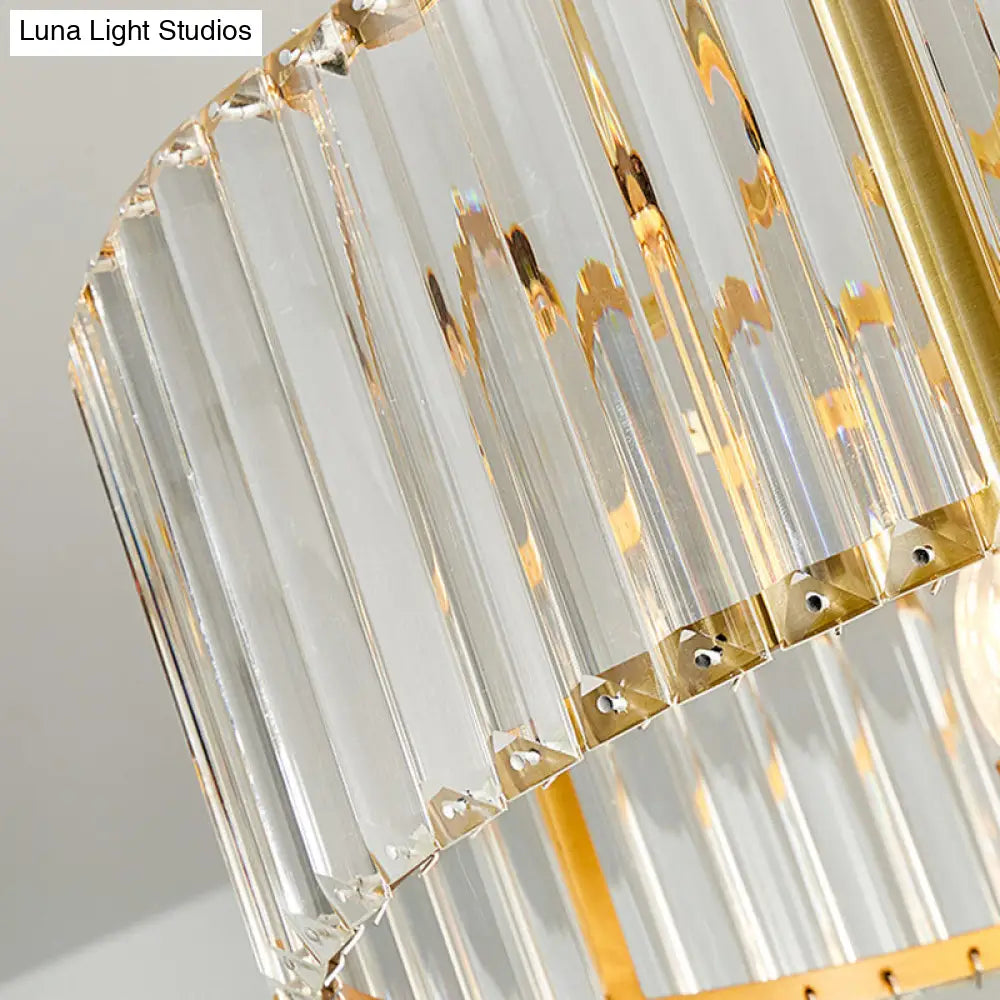 Modern Crystal Pendant Chandelier With Clear Drum Shade And Gold Finish (3/4/6 Lights)