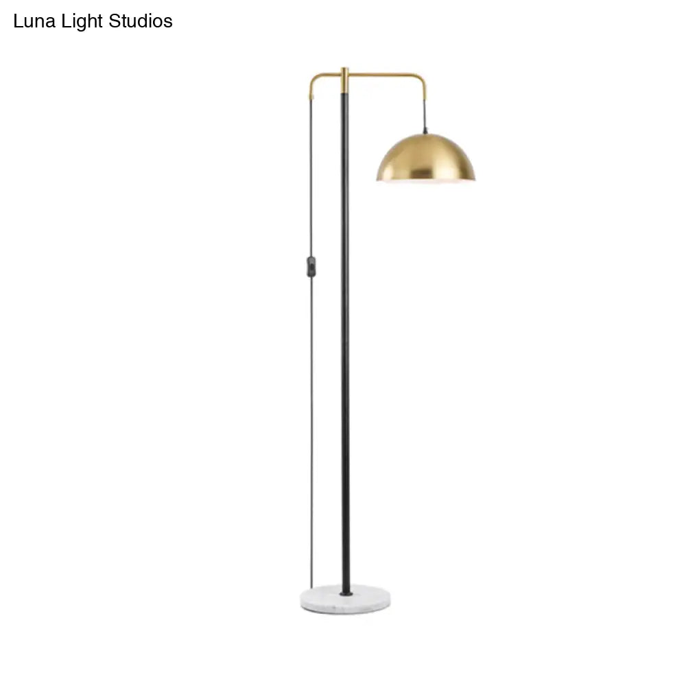 Modern Gold Finish Floor Lamp With Reading Light & Domed Metal Shade