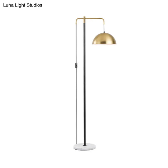 Modern Gold Finish Floor Lamp With Reading Light & Domed Metal Shade