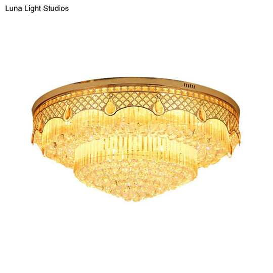 Modern Gold Finish Flush Mount Ceiling Light With 6 Tapered Bulbs And Crystal Balls