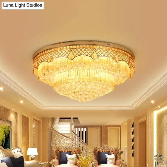 Modern Gold Finish Flush Mount Ceiling Light With 6 Tapered Bulbs And Crystal Balls Clear