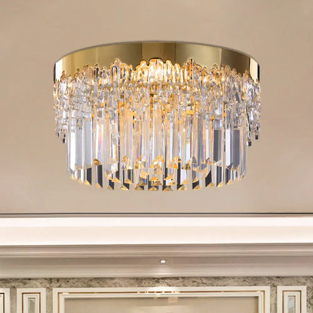 Modern Gold Finish Flush Mount Ceiling Light With Crystal Rods - 3/5/6 Heads 3 - Sided Clear