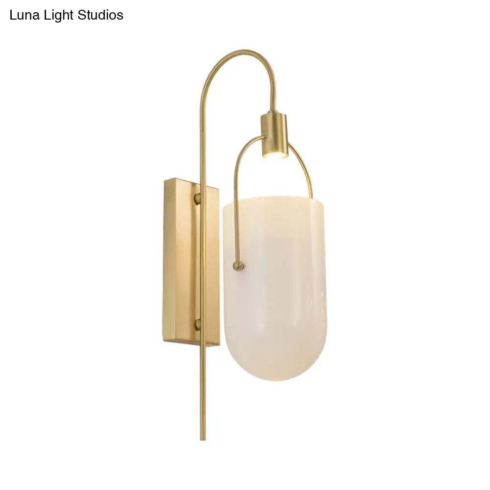 Modern Gold Finish Gooseneck Wall Lamp With Metallic Sconce Fixture